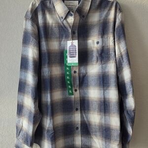 Men's Blue and Cream Plaid Shirt